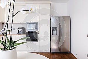Modern appliances and new design in kitchen. Loft kitchen and apartment