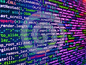 Modern application Source abstract algorithm concept. Abstract program code on computer screen. Script on computer with source
