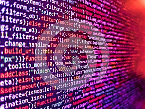 Modern application Source abstract algorithm concept. Shallow depth of field, selective focus effect. Programming source code