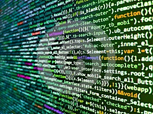Modern application Source abstract algorithm concept. Modern web development background. Writing programming code on laptop.