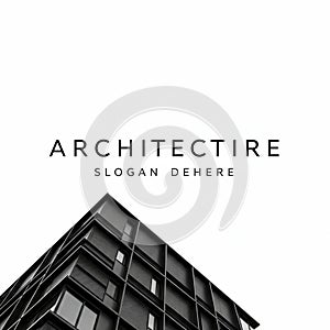 Modern architectural building corner in black and white, featuring geometric patterns