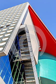 Modern architectural detail from the complex of Utrecht Central Train Station in Utrecht, NL