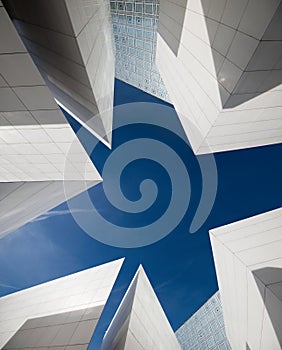 Modern architecture. Abstract pattern of shadows and light on diagonal lines of contemporary facade