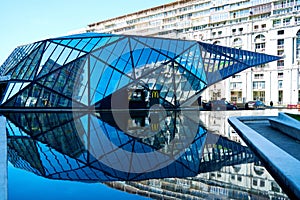 Modern architecture in the city of Batumi. A design building with a strange shape