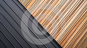 Modern Architecture Detail: Contrast of Grey Cladding and Wooden Panels. Generative ai