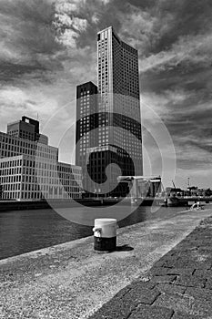 Modern architecture downtown in `Kop van Zuid` neighbourhood in Rotterdam, Netherlands