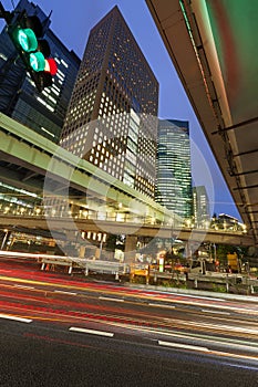 Modern architecture. Elevated Highways and skyscrapers in Tokyo.