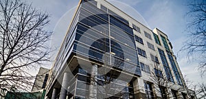 Modern architecture with glass and columns