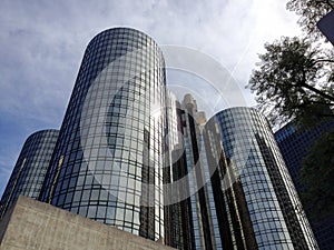 Modern architecture high rise skyscraper above streets Los Angeles