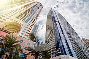 Dubai, United Arab Emirates - October, 2018: Modern architecture high rise and tall buildings in Dubai Marina, UAE