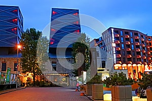 Modern architecture and hotal Metropol in Rotermann quarter in the evening, Tallinn, Estonia