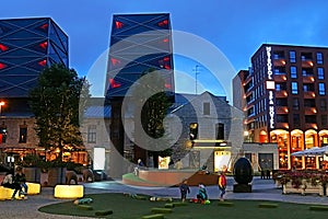 Modern architecture and hotal Metropol in Rotermann quarter in the evening, Tallinn, Estonia