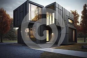 Modern Architecture Modular Home Exterior Design. Perfect for Real Estate Ads.