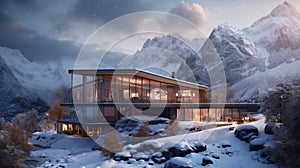 Modern architecture in snowy landscape