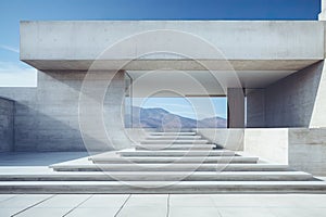 Modern architecture, stairway leading up to the sky. 3d rendering, modern architecture with empty concrete wall, AI Generated