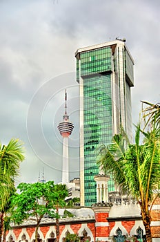 Modern architecture with the TV tower in Kuala Lumpur, Malaysia