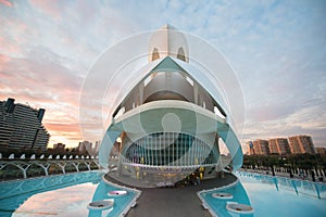 Modern architecture, Valencia, Spain. Beautiful architectural structure over sunset