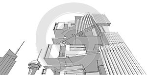 Modern architecture wireframe, Abstract architectural background, 3D Illustration.