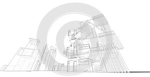 Modern architecture wireframe, Abstract architectural background, 3D Illustration.