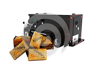 Modern armored black cargo van in boxes in the bank behind 3d re