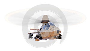 Modern army helicopter in flight with a full complement of weapons on a white background. 3d illustration.