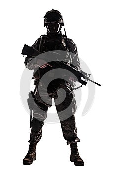 Modern army infantryman low key studio shoot