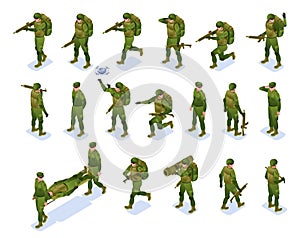 Modern Army Soldiers Set isometric icons on isolated background