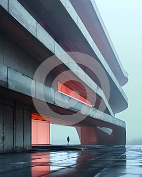 Modern Art Architecture Vibrant Geometric Shapes Clean Lines Building Person Walking Painting Abstract Minimal