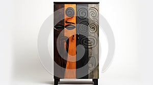 Modern Dark Wood Cabinet With Maori Art Design photo