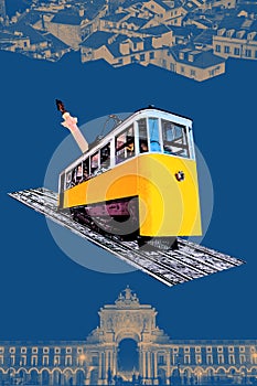 Modern art collage with tram from Lisbon