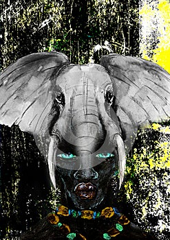 Modern art, Elephant Man. Oil painting,acrylic painting