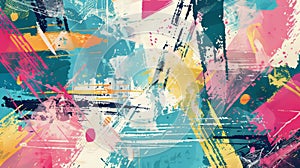 Modern art exhibition banner with colors stains and grunge elements. Modern paint, acrylic design, invitation with art