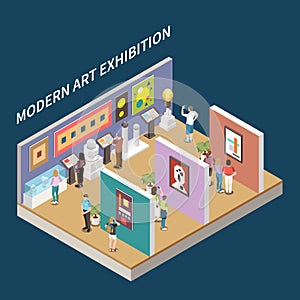 Modern Art Exhibition Isometric Background