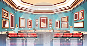 Modern art gallery in museum interior creative contemporary paintings artworks or exhibits flat horizontal