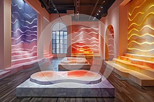 Modern Art Gallery Showcasing Vibrant, Colorful, and Abstract Wall Installations.