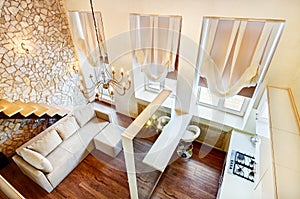 Modern art nouveau style two-high living-room interior