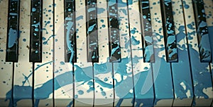 Modern Art. Painted piano, musical style, grunge instrument.