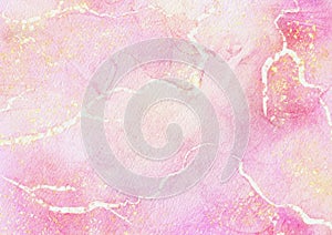 Modern art painting in alcohol ink, Abstract Pink fluid art with gold luxury marble stone texture background