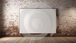 Modern Art Poster Hanging On Wooden Wall With Empty Brick Background