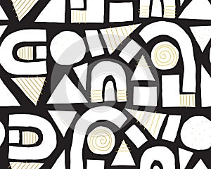 Modern art seamless vector pattern abstract cut out shapes collage. Contemporary black and white repeating background with elegant