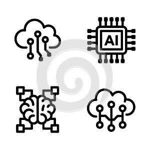 Artificial Intelligence and Cloud Computing Icons Set â AI Chip, Neural Network and Smart Technology Symbols