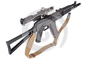 Modern assault rifle ak105 with optical sight on white