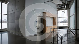 Modern Atrium With Staircase And Elevator