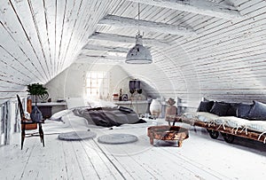 Modern attic bedroom design.