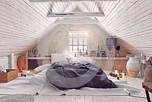 Modern attic bedroom design.