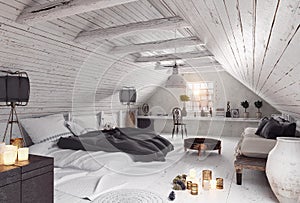 Modern attic bedroom design.