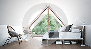 Modern attic bedroom interior