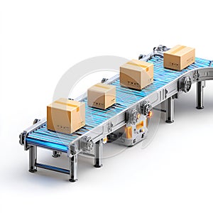Automated conveyor belt system with cardboard boxes moving, created as an AI-generated image