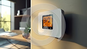 Modern automated house with a thermostat display. Generative AI