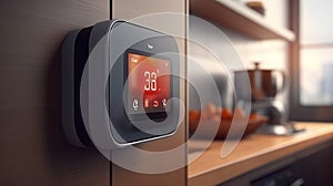 Modern automated house with a thermostat display. Generative AI